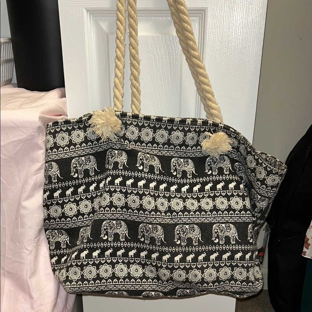 Black and White Elephant Print Tote Bag
